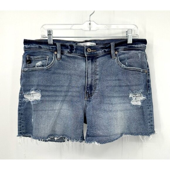KANCAN JEANS SHORTS jorts distressed mid rise medium blue stretch cutoffs 30 - Picture 1 of 6